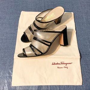 SALVATORE FERRAGAMO Patent Clear & Black  Sandal